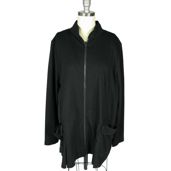 LOGO by Lori Goldstein Jackets & Blazers - LOGO LOUNGE Lori Goldstein Sz L Black Mixed Knit Woven Material Full Zip Jacket